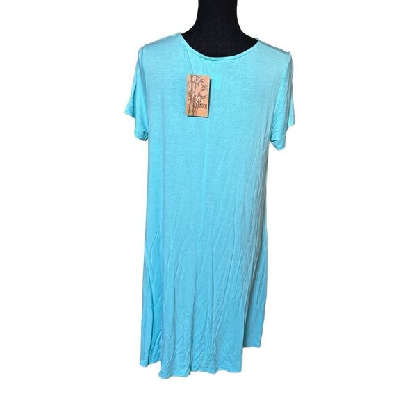 NWT Tanboocel Before You Collection Aqua Bamboo Swing Dress With Pockets Size La - Picture 1 of 7